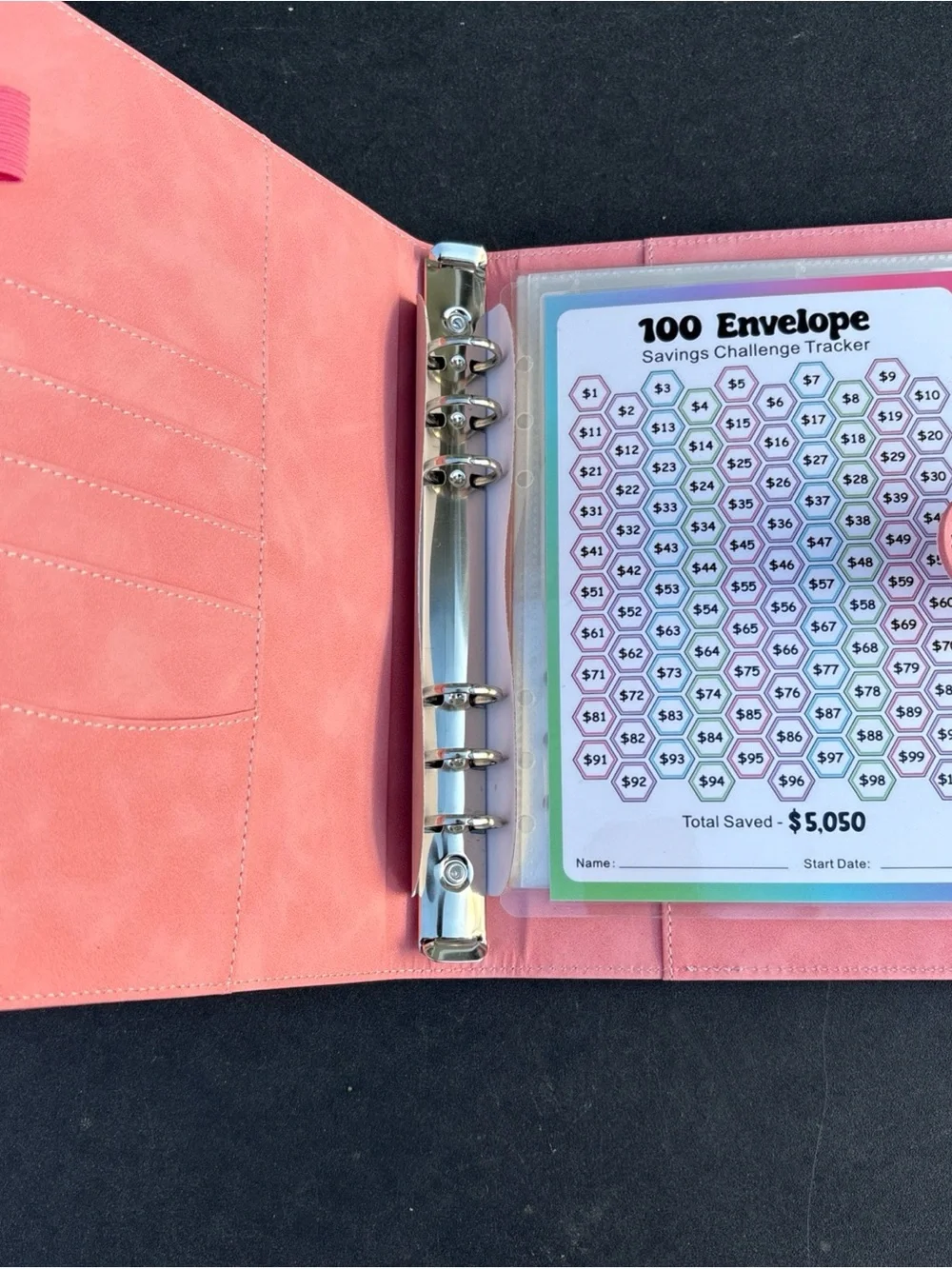 100 Envelope Savings Challenge Pink Savings Binder
